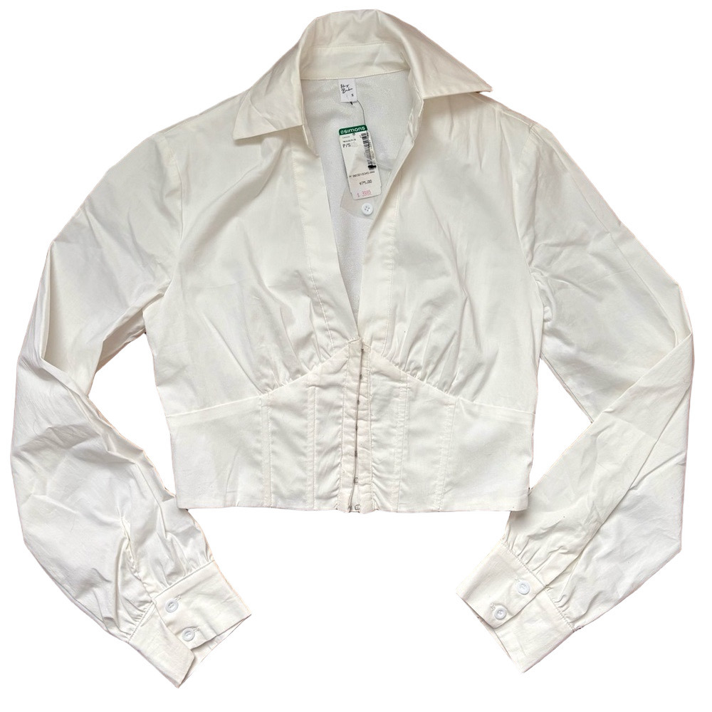 Simons White Crop Collared Blouse